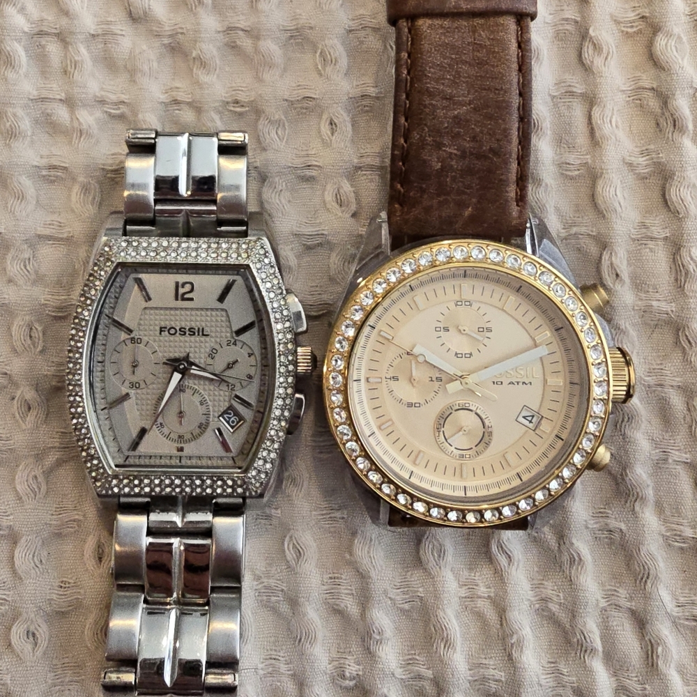 Fossil Gold and Silver Watches with Brown Leather